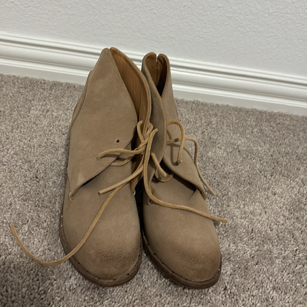 Beek Songlark Ankle Boots Stone Taupe Suede Lace Up Stacked Block Heel - Picture 11 of 13